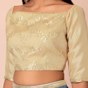 Beige/Gold Sequin Embroidered Off Shoulder Blouse Crop Top
